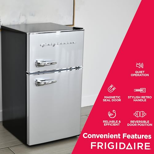 Frigidaire EFR341 Compact Small Top-Freezer Refrigerator, Stainless Steel Mini Bar Fridge Platinum Series-21.26" D x 17.83" W x 33.5" H, 3.2 cu ft Double Door
