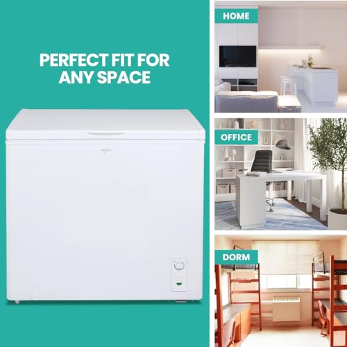 Koolatron ‎KTCF195 AZ Large Chest Freezer, 7.0 cu ft (195L), White, Manual Defrost Deep Freeze, Storage Basket, Space-Saving Flat Back, Stay-Open Lid, Front-Access Drain, for Basement, Laundry Room, Cottage