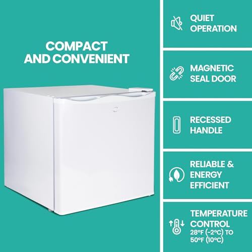 Koolatron ‎KTUF34 AZ Mini Upright Freezer 1.2 cu ft (34L) White, Manual Defrost, Space-Saving Flat Back, Reversible Door, Wire Shelf, for Apartment, Condo, Office, RV, Cabin, Dorm Room, Home Bar