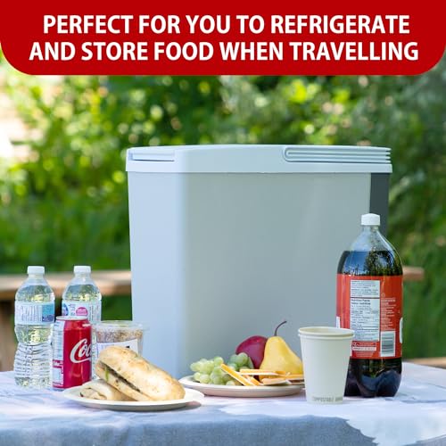 Koolatron Electric Portable Cooler Plug in 12V Car Cooler/Warmer, 18 qt (17 L), No Ice Thermo Electric Portable Fridge for Camping, Travel Road Trips Trucking with 12 Volt DC Power Cord, Gray/White.