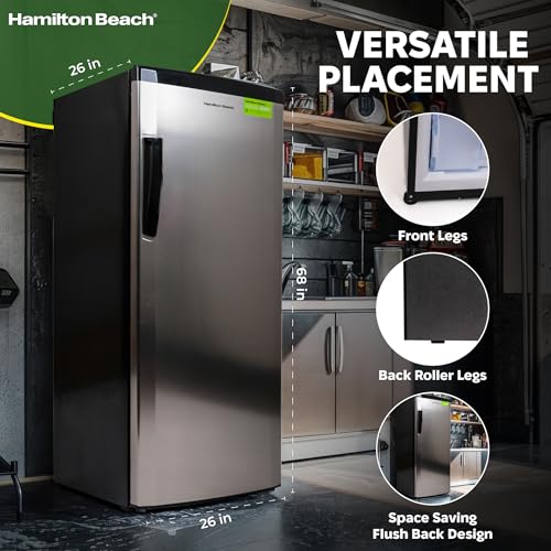 Hamilton Beach ‎HBFRF1115 Upright Freezer, Deep Freeze, Stainless Steel Freezer with Drawer Compartments, 11 cu. ft. Freezer – 25”D x 23.6”W x 66.5”H