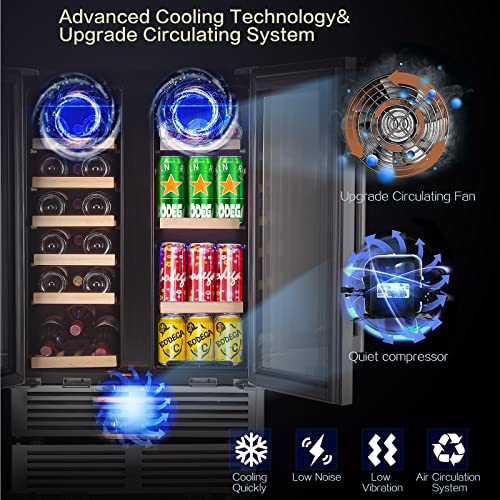 BODEGA ‎JC-115DR Wine and Beverage Refrigerator, 24 Inch Dual Zone Wine Cooler, with Smart APP Control and 2 Safety Locks,Soft LED Light Hold 19 Bottles and 57 Cans, Built-In or Freestanding