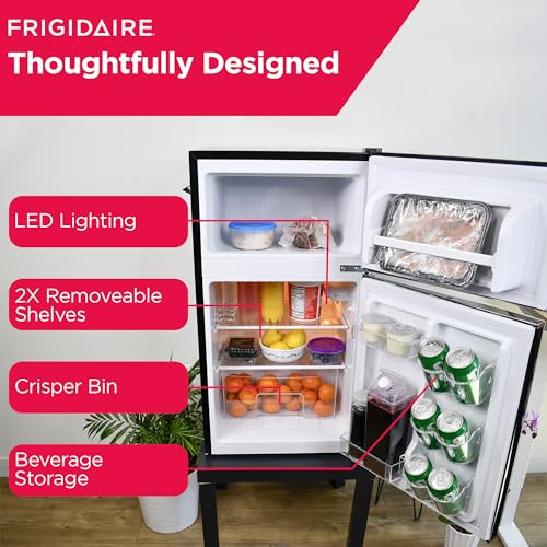 Frigidaire ‎EFR840-BLACK-COM Retro Compact Fridge Freezer Combo, 3.1 cu. ft. Capacity, Small Top Freezer Refrigerator, Mini Fridge with Built-in Bottle Opener – 19”"D x 20.5"W x 33.5"H (Black)