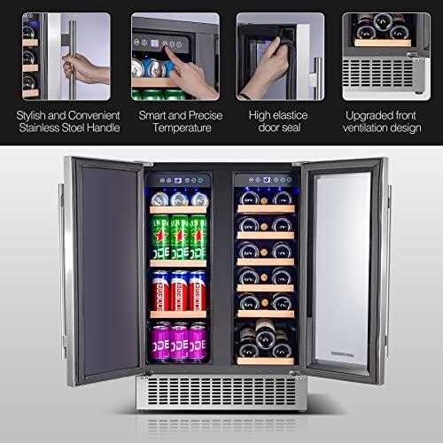 BODEGA ‎YC120-2D-FD 24 Inch Beverage and Wine Cooler, Built-in and Freestanding Wine Beverage Refrigerator Dual Zone, Holds 57 Cans and 18 Bottles, with Independent Temperature Control,Upgraded Compressor Quiet