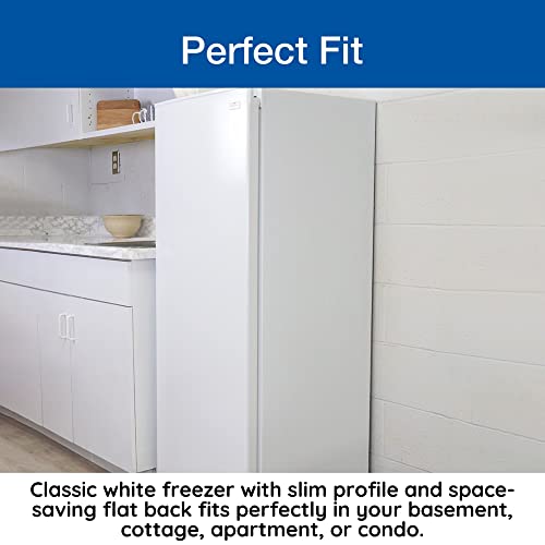 Koolatron ‎KTUF160 AZ Compact Upright Freezer, 5.3 cu ft (150L), White, Manual Defrost Design, Space-Saving Flat Back, Reversible Door, for Home, Apartment, Condo, Cottage