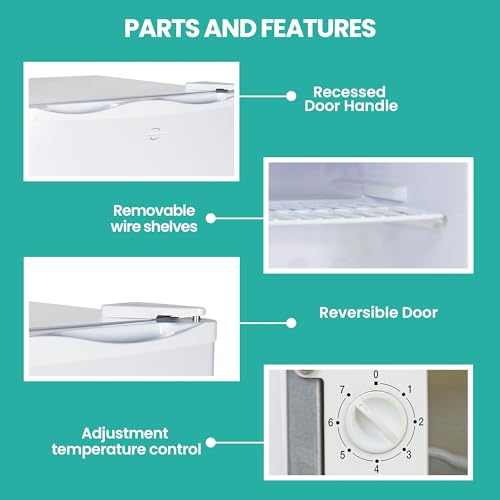 Koolatron ‎KTUF34 AZ Mini Upright Freezer 1.2 cu ft (34L) White, Manual Defrost, Space-Saving Flat Back, Reversible Door, Wire Shelf, for Apartment, Condo, Office, RV, Cabin, Dorm Room, Home Bar