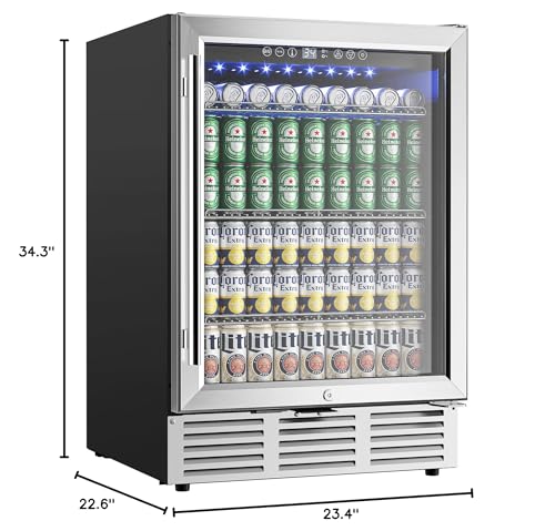 EUHOMY ‎BRU-04 24 Inch Beverage Refrigerator, 180 Can Built-in or Freestanding Beverage Cooler, Under Counter Beer Fridge with Glass Door for Soda, Water, Wine - For Kitchen, Bar or Office.