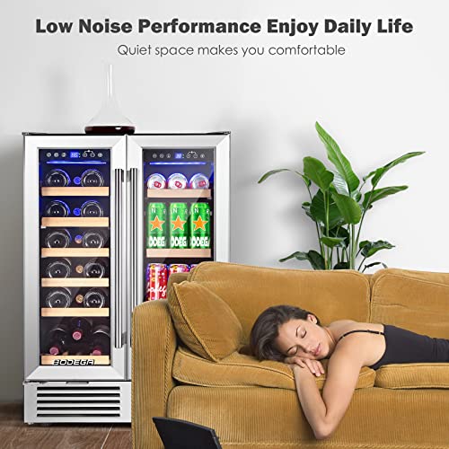 BODEGA ‎JC-115DR Wine and Beverage Refrigerator, 24 Inch Dual Zone Wine Cooler, with Smart APP Control and 2 Safety Locks,Soft LED Light Hold 19 Bottles and 57 Cans, Built-In or Freestanding