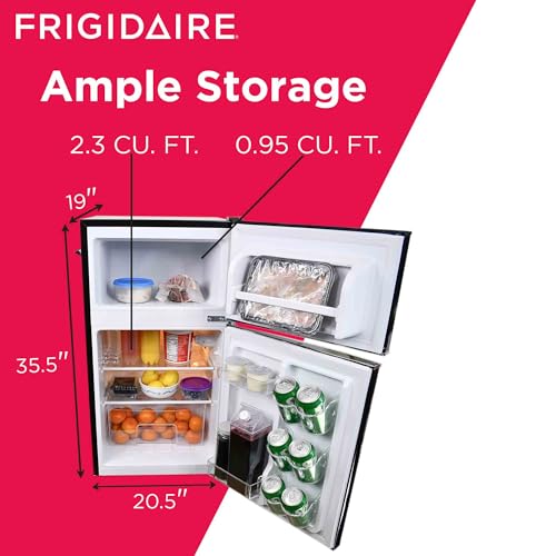 Frigidaire ‎EFR840-BLACK-COM Retro Compact Fridge Freezer Combo, 3.1 cu. ft. Capacity, Small Top Freezer Refrigerator, Mini Fridge with Built-in Bottle Opener – 19”"D x 20.5"W x 33.5"H (Black)