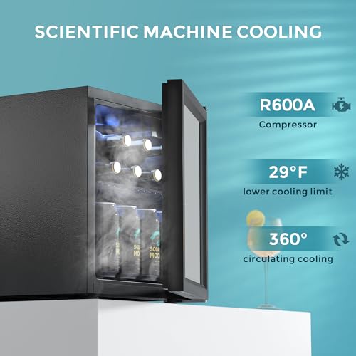 EUHOMY ‎BR-55H 55 Can Beverage Refrigerator cooler-Mini Fridge Glass Door for Beer Drinks Wines, Freestanding Beverage Fridge with Adjustable Shelves Blue LED for Home/Office/Dorm/Bar (1.3cu.ft)