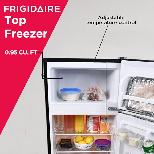 Frigidaire ‎EFR840-BLACK-COM Retro Compact Fridge Freezer Combo, 3.1 cu. ft. Capacity, Small Top Freezer Refrigerator, Mini Fridge with Built-in Bottle Opener – 19”"D x 20.5"W x 33.5"H (Black)