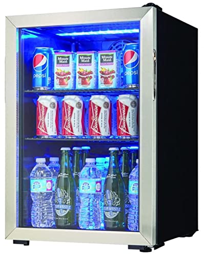 Danby DBC026A1BSSDB 95 Can Beverage Center, 2.6 Cu.Ft Refrigerator for Basement, Dining, Living Room, Drink Cooler Perfect for Beer, Pop, Water, Black/Stainless-Steel