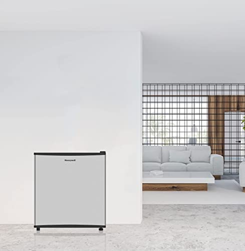 Honeywell H16MRB Compact Refrigerator 1.6 Cu Ft Mini Fridge with Freezer, Single Door, Low noise, for Bedroom, Office, Dorm with Adjustable Temperature Settings, Black