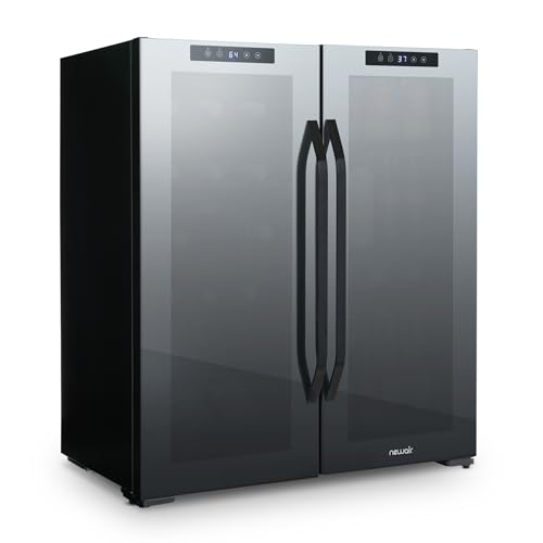 NewAir NWB077BKD0 27" Wine and Beverage Refrigerator, 18 Bottle and 59 Can Dual Zone Drink Cooler, Beverage and Wine Cooler Refrigerator with Double-Layer Tempered Glass Door