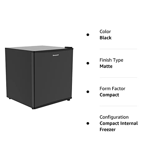 Honeywell H16MRB Compact Refrigerator 1.6 Cu Ft Mini Fridge with Freezer, Single Door, Low noise, for Bedroom, Office, Dorm with Adjustable Temperature Settings, Black