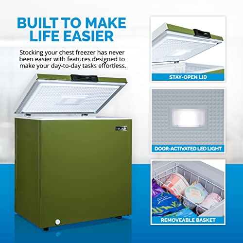 Newair NFT050GN00 5 Cu. Ft. Chest Freezer with Removable Basket, Quiet Deep Freezer, Digital Temperature Control, Top Open Door Alarm, Fast Freeze Mode, Mini Freezer, Garage Storage, Olive Green