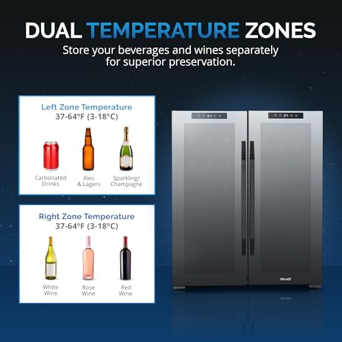 NewAir ‎NWB077BKD0 27" Wine and Beverage Refrigerator, 18 Bottle and 59 Can Dual Zone Drink Cooler, Beverage and Wine Cooler Refrigerator with Double-Layer Tempered Glass Door