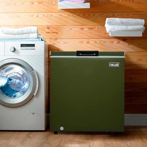 Newair NFT050GN00 5 Cu. Ft. Chest Freezer with Removable Basket, Quiet Deep Freezer, Digital Temperature Control, Top Open Door Alarm, Fast Freeze Mode, Mini Freezer, Garage Storage, Olive Green