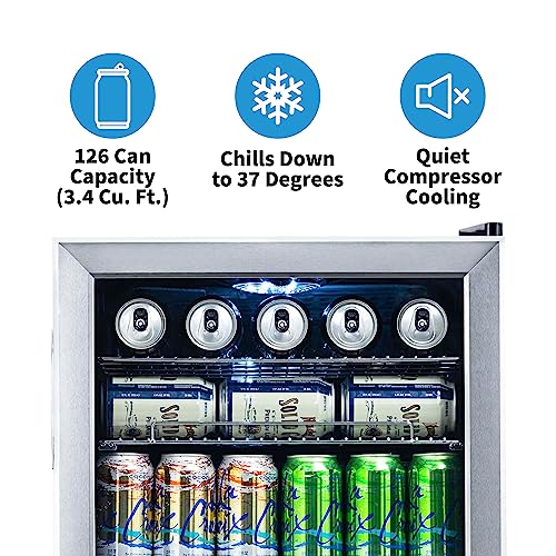 NewAir ‎AB-1200 Beverage Refrigerator Cooler | 126 Cans Free Standing with Right Hinge Glass Door | Mini Fridge Beverage Organizer Perfect For Beer, Wine, Soda, And Cooler Drinks