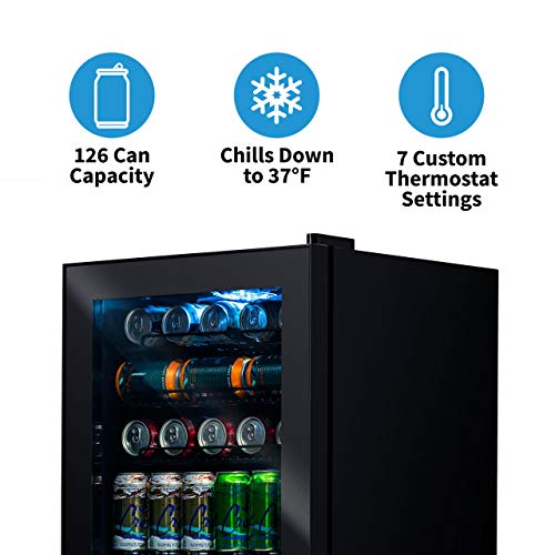 NewAir ‎AB-1200B Beverage Refrigerator Cooler | 126 Cans Free Standing with Right Hinge Glass Door Beverage Cooler | Mini Fridge Beverage Organizer For Beer, Wine, Soda, And Cooler Drinks