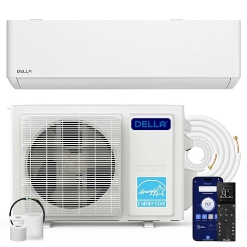 DELLA ‎048-TP-12K1V-22S-I+O Optima Series 12,000 BTU Wifi Mini Split AC, Work with Alexa,Energy Star 115V 22 SEER2 Cools Up to 550 Sq.Ft Inverter Air Conditioner with 1 Ton Pre-Charged Heat Pump & 16.4ft Installation Kits