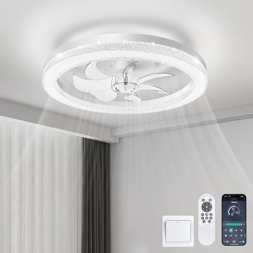 Acesal Y333 Ceiling Fans with Lights and Remote-20‘’ Modern Smart Ceiling Fan,Reversible, 3000K-6600K Dimmable,6 Speeds,Noiseless, Low Profile Ceiling Fan for Bedroom/Living Room/Kitchen- White