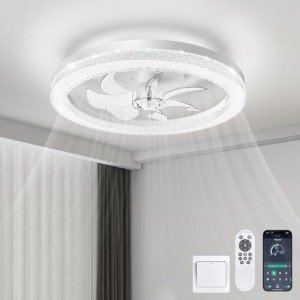 Acesal Y333 Ceiling Fans with Lights and Remote-20‘’ Modern Smart Ceiling Fan,Reversible, 3000K-6600K Dimmable,6 Speeds,Noiseless, Low Profile Ceiling Fan for Bedroom/Living Room/Kitchen- White