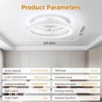 Acesal Y333 Ceiling Fans with Lights and Remote-20‘’ Modern Smart Ceiling Fan,Reversible, 3000K-6600K Dimmable,6 Speeds,Noiseless, Low Profile Ceiling Fan for Bedroom/Living Room/Kitchen- White