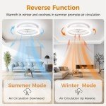 Acesal Y333 Ceiling Fans with Lights and Remote-20‘’ Modern Smart Ceiling Fan,Reversible, 3000K-6600K Dimmable,6 Speeds,Noiseless, Low Profile Ceiling Fan for Bedroom/Living Room/Kitchen- White