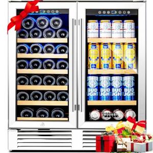 BODEGA ‎UL-JC-170DR 30 Inch Wine and Beverage Refrigerator, Dual Zone Wine Cooler, with Digital Touch Control and 2 Safety Locks,Soft LED Light Hold 31 Bottles and 92 Cans, Built-In or Freestanding