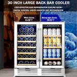 BODEGA ‎UL-JC-170DR 30 Inch Wine and Beverage Refrigerator, Dual Zone Wine Cooler, with Digital Touch Control and 2 Safety Locks,Soft LED Light Hold 31 Bottles and 92 Cans, Built-In or Freestanding