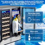 BODEGA ‎UL-JC-170DR 30 Inch Wine and Beverage Refrigerator, Dual Zone Wine Cooler, with Digital Touch Control and 2 Safety Locks,Soft LED Light Hold 31 Bottles and 92 Cans, Built-In or Freestanding