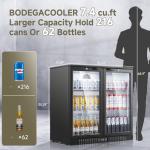 BODEGACOOLER Back Bar Cooler With 2 Glass Doors,Under Counter Back Bar Refrigerator 7.4Cu.Ft,Back Bar Fridge with LED Lighting for Display Beverage,Commercial Bar Cooler for Beer,Soda Drinks,Wine