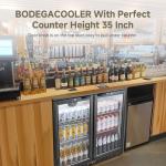 BODEGACOOLER Back Bar Cooler With 2 Glass Doors,Under Counter Back Bar Refrigerator 7.4Cu.Ft,Back Bar Fridge with LED Lighting for Display Beverage,Commercial Bar Cooler for Beer,Soda Drinks,Wine