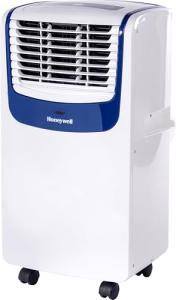 Honeywell MO08CESWB6 9,000 BTU Portable Air Conditioner for Bedroom, Living Room, Apartment, 115V, Cools Rooms Up to 400 Sq. Ft. with Dehumidifier & Fan, 24-hour Timer, Remote, White/Blue