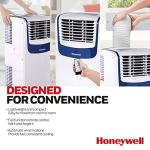 Honeywell MO08CESWB6 9,000 BTU Portable Air Conditioner for Bedroom, Living Room, Apartment, 115V, Cools Rooms Up to 400 Sq. Ft. with Dehumidifier & Fan, 24-hour Timer, Remote, White/Blue