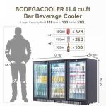 BODEGACOOLER ‎LG-330HA Back Bar Cooler With 3 Glass Doors,Counter Height Beverage Refrigerator,11.4Cu.Ft Commercial Display Bar Fridge with LED Lighting,21 inch Beverage Cooler for Beer,Soda Drinks,Wine