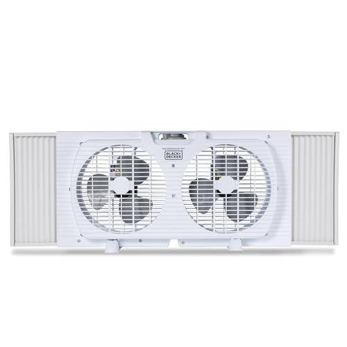 BLACK+DECKER BFW9M 9" Dual Window Fan for Window Screen with 2 Speed Settings, Twin Window Fan with Mechanical Controls and Removable Legs, Horizontal Cooling Fan for Window