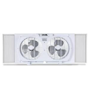 BLACK+DECKER BFW9M 9" Dual Window Fan for Window Screen with 2 Speed Settings, Twin Window Fan with Mechanical Controls and Removable Legs, Horizontal Cooling Fan for Window