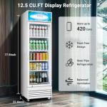 BODEGACOOLER ‎SS-P360WD-WT Commercial Merchandiser Refrigerator Beverage Display Refrigerator,12.5 Cu.Ft Display Refrigerator,LED Light Drink Bar Cooler with Adjustable Shelves,Glass Door Beverage Cooler,White