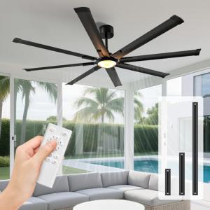 Acesal ALCF002 Ceiling Fans with Lights and Remote：72 Inch Indoor Outdoor Large Ceiling Fan for Living Room Patio Kitchen 8 Aluminum Blades Black Industrial Ceiling Fan 6 Speed Reversible Quiet DC Motor