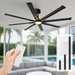 Acesal ALCF002 Ceiling Fans with Lights and Remote：72 Inch Indoor Outdoor Large Ceiling Fan for Living Room Patio Kitchen 8 Aluminum Blades Black Industrial Ceiling Fan 6 Speed Reversible Quiet DC Motor