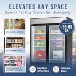 Peak Cold Double Door Upright Commercial Display Freezer - Large Capacity Glass Door Merchandiser Freezer; 45 CU Ft.