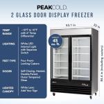 Peak Cold Double Door Upright Commercial Display Freezer - Large Capacity Glass Door Merchandiser Freezer; 45 CU Ft.
