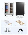 EUHOMY Wine and Beverage Refrigerator, 24 Inch Dual Zone Wine Cooler with Glass Door Hold 21 Bottles and 88 Cans, Built in or Freestanding Under Counter Wine Fridge with Blue LED Light.