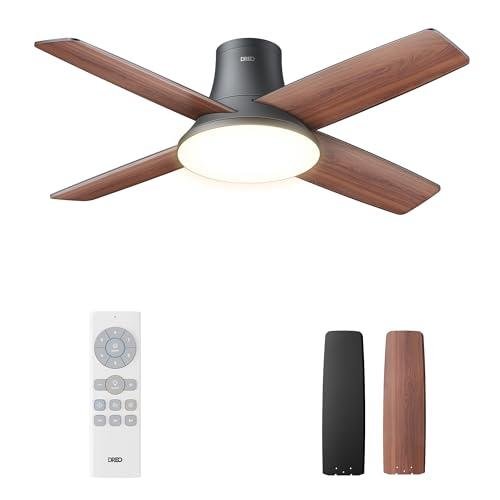 Dreo CLF513 Ceiling Fans with Lights, 44'' Low Profile Black Ceiling Fan with Remote Control for Bedroom, 6-Level Dimmable Lighting & 5-Color Tone, 6 Speeds, Reversible DC Motor, Easy Installation, Timer