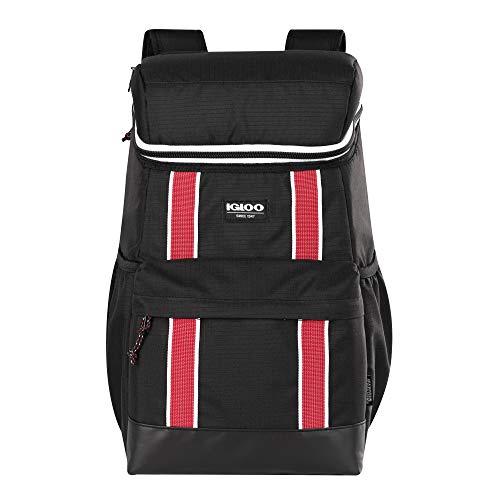 Igloo 30 Can Large Portable Insulated Soft Cooler Backpack Carry Bag, Black/Red