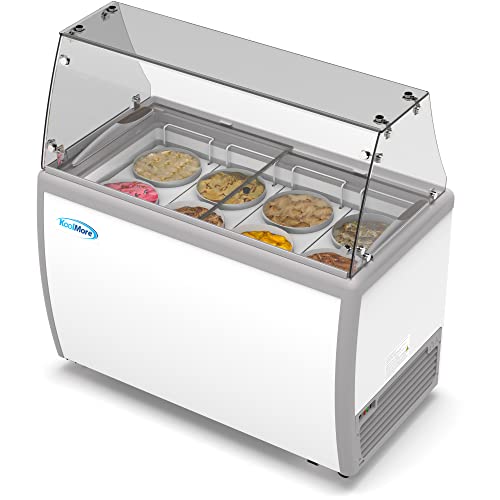 Koolmore KM-ICD-49SD-FG 49 inch Commercial Ice Cream Dipping Cabinet Display Case with Sneeze Guard, 8 Large Displayed Tubs, 6 Storing Tube, Sliding Glass Door [13 Cu. Ft.] 