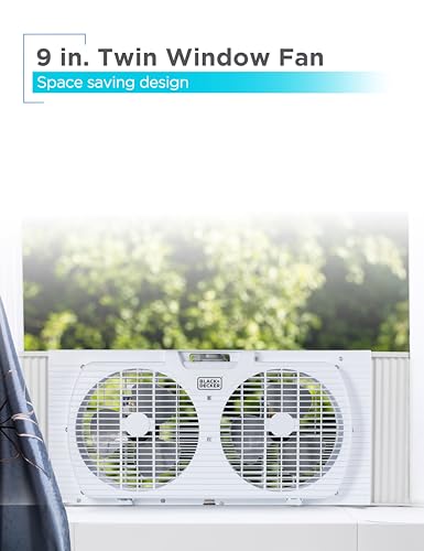 BLACK+DECKER BFW9M 9" Dual Window Fan for Window Screen with 2 Speed Settings, Twin Window Fan with Mechanical Controls and Removable Legs, Horizontal Cooling Fan for Window