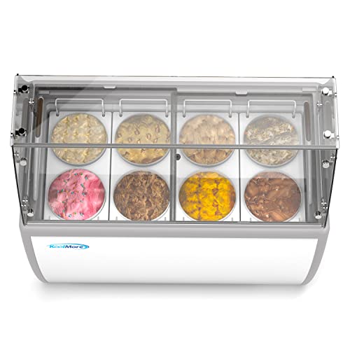 Koolmore KM-ICD-49SD-FG 49 inch Commercial Ice Cream Dipping Cabinet Display Case with Sneeze Guard, 8 Large Displayed Tubs, 6 Storing Tube, Sliding Glass Door [13 Cu. Ft.] 